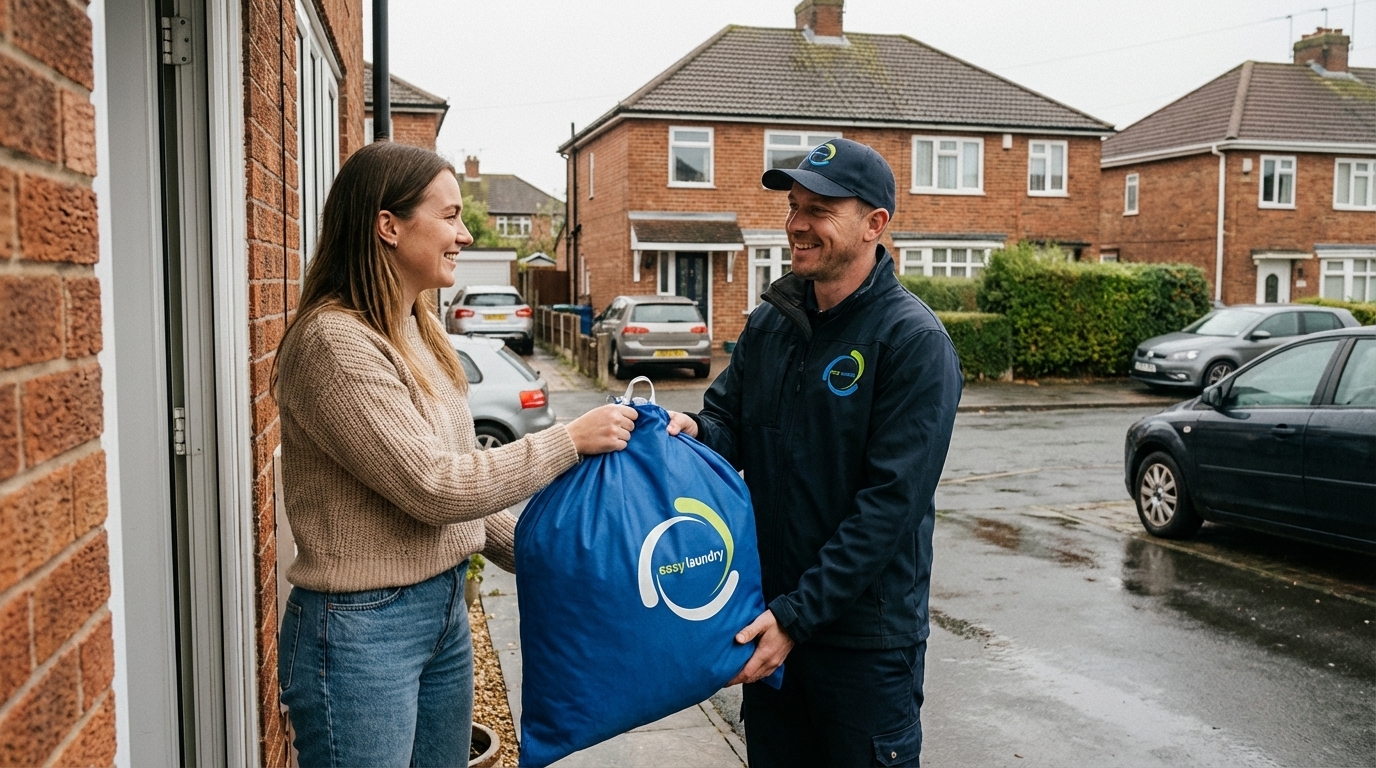 Easy Laundry driver collecting laundry from a customer doorstep