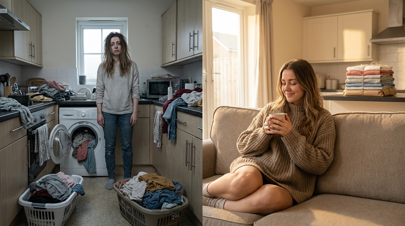 Laundry stain removed, a before and after comparison